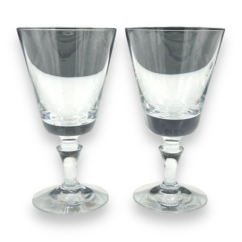 Set of 2 Fostoria American Water Ice Tea Cups Goblets Signed Clear Glass 7"